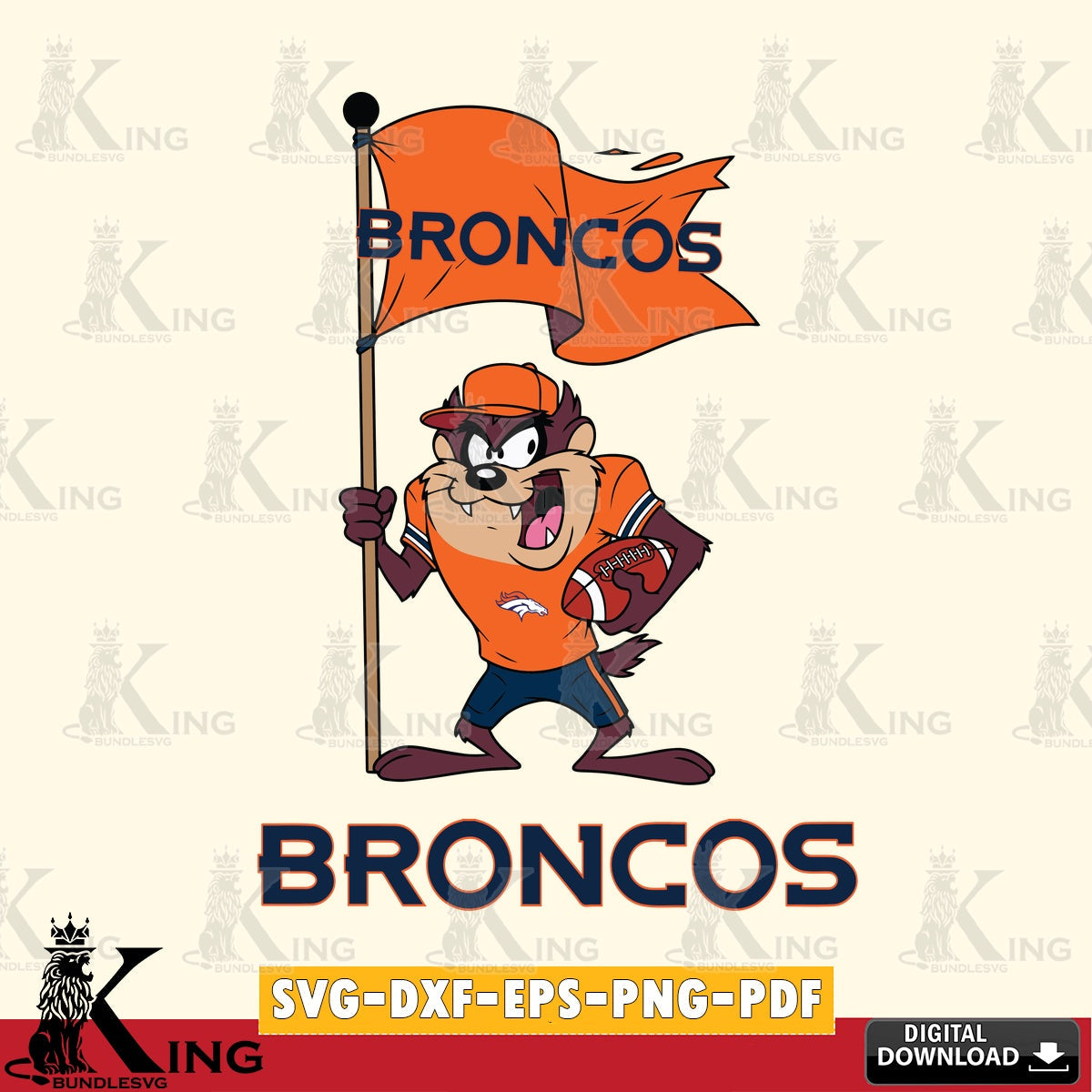 Denver Broncos Football Taz Flag Art Cut file  , Digital Download , Instant Download, Looney Tunes svg, Football svg
