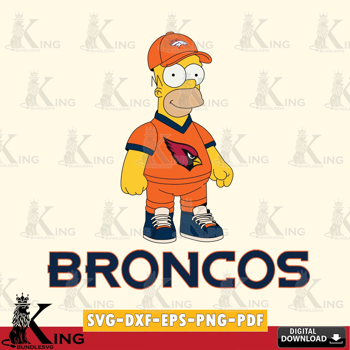 Beautiful illustration of Denver Broncos Homer Simpson playing football, high-quality vector for DIY scrapbooking and home decor