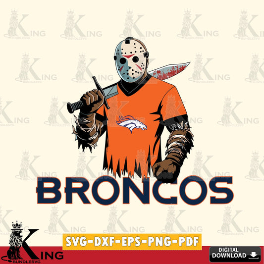 Digital download featuring Denver Broncos Jason Voorhees football, vector illustration for POD merchandise and apparel