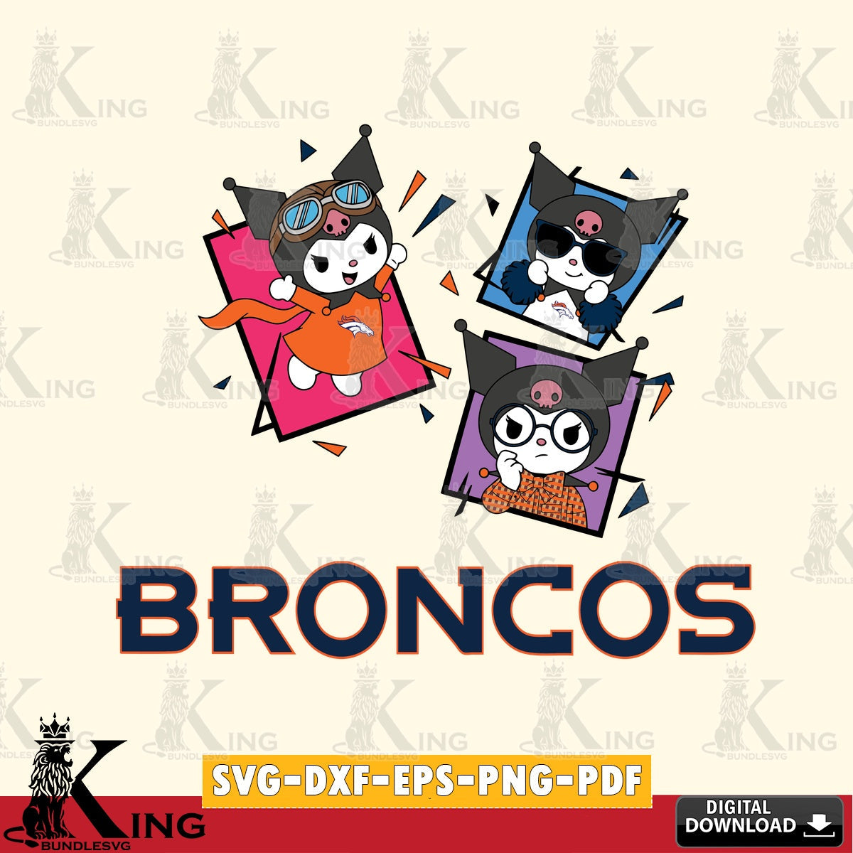 Denver Broncos Kuromi Action Football SVG file, Cricut, Cut file  , Digital Download , Instant Download, Sanrio svg, Clipart