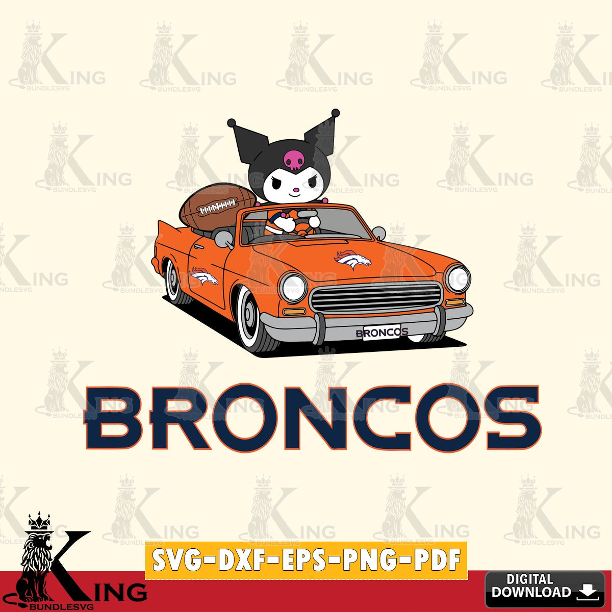Denver Broncos Kuromi Car Football Game SVG file, Cricut, Cut file  , Digital Download , Instant Download, Sanrio svg, Clipart
