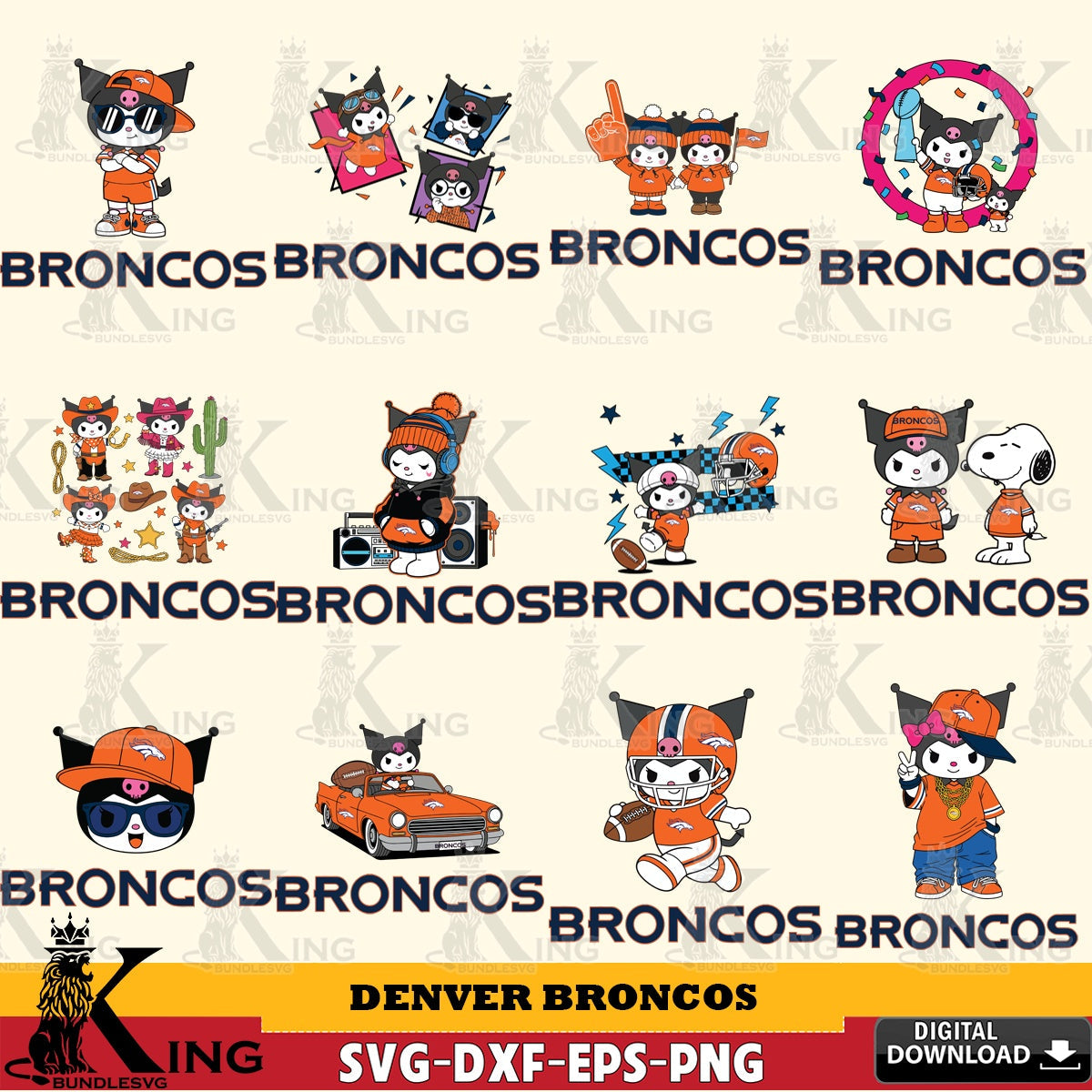 Denver Broncos Kuromi Football Jersey NFL Bundle SVG file, Cricut, Cut file  , Digital Download , Instant Download, Sanrio svg, Clipart