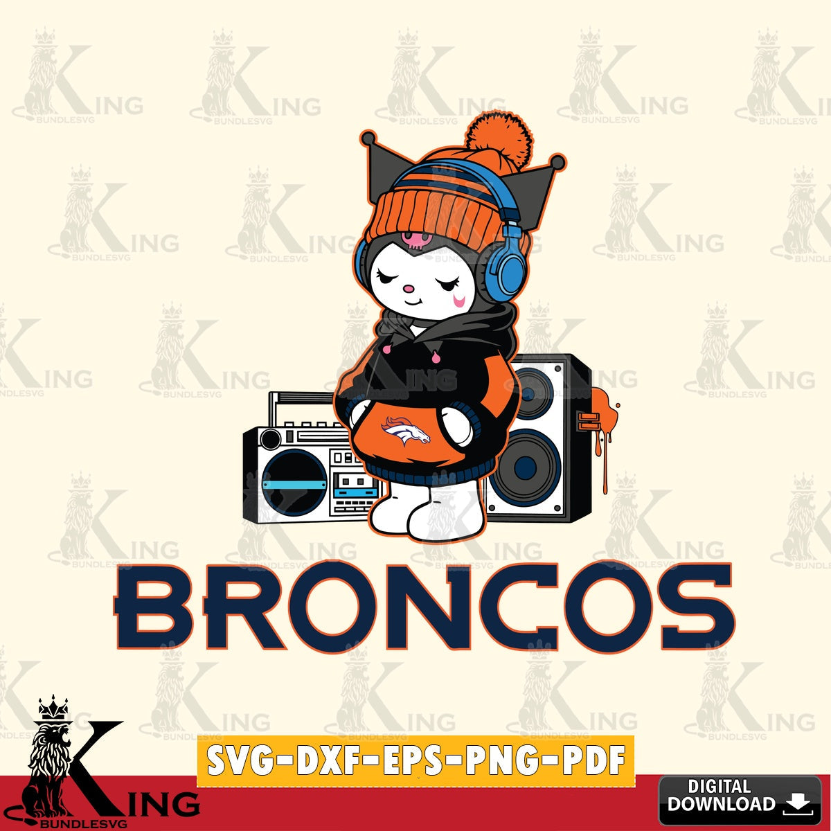 Denver Broncos Kuromi Football Music SVG file, Cricut, Cut file  , Digital Download , Instant Download, Sanrio svg, Clipart
