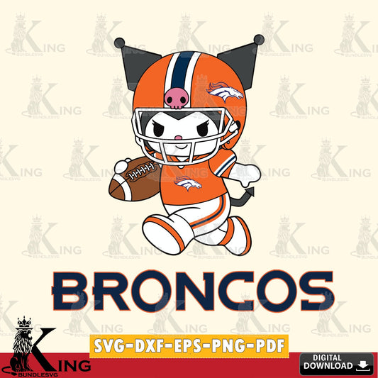 Denver Broncos Kuromi Football Run SVG file, Cricut, Cut file  , Digital Download , Instant Download, Sanrio svg, Clipart