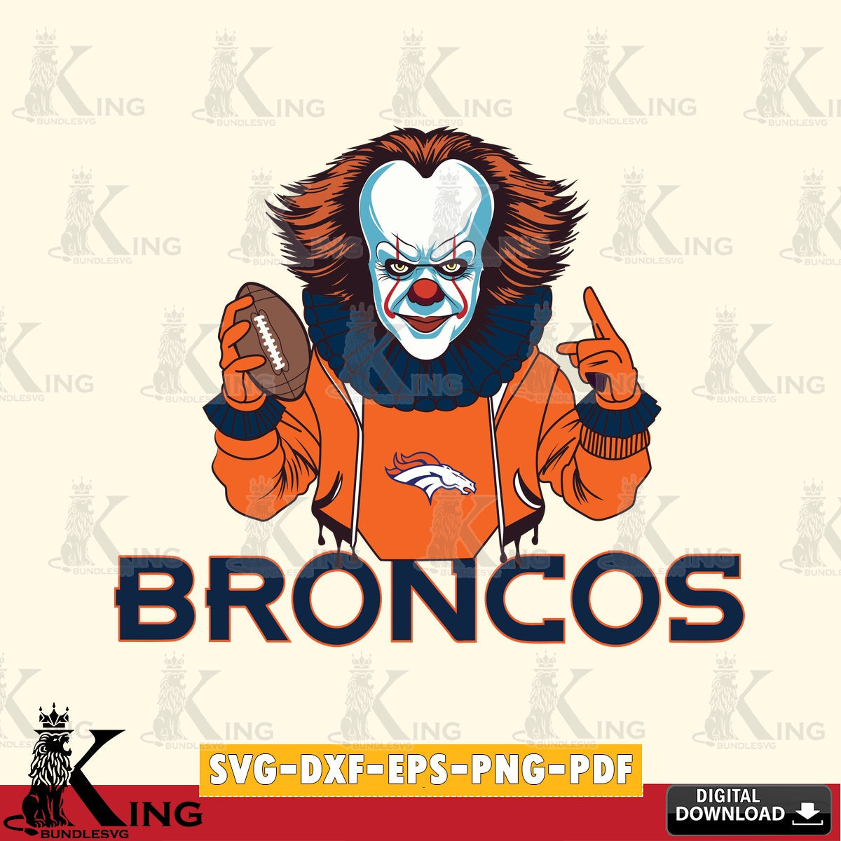 Digital clipart of Denver Broncos Pennywise player football, vector art for engraving, cutting, and printing