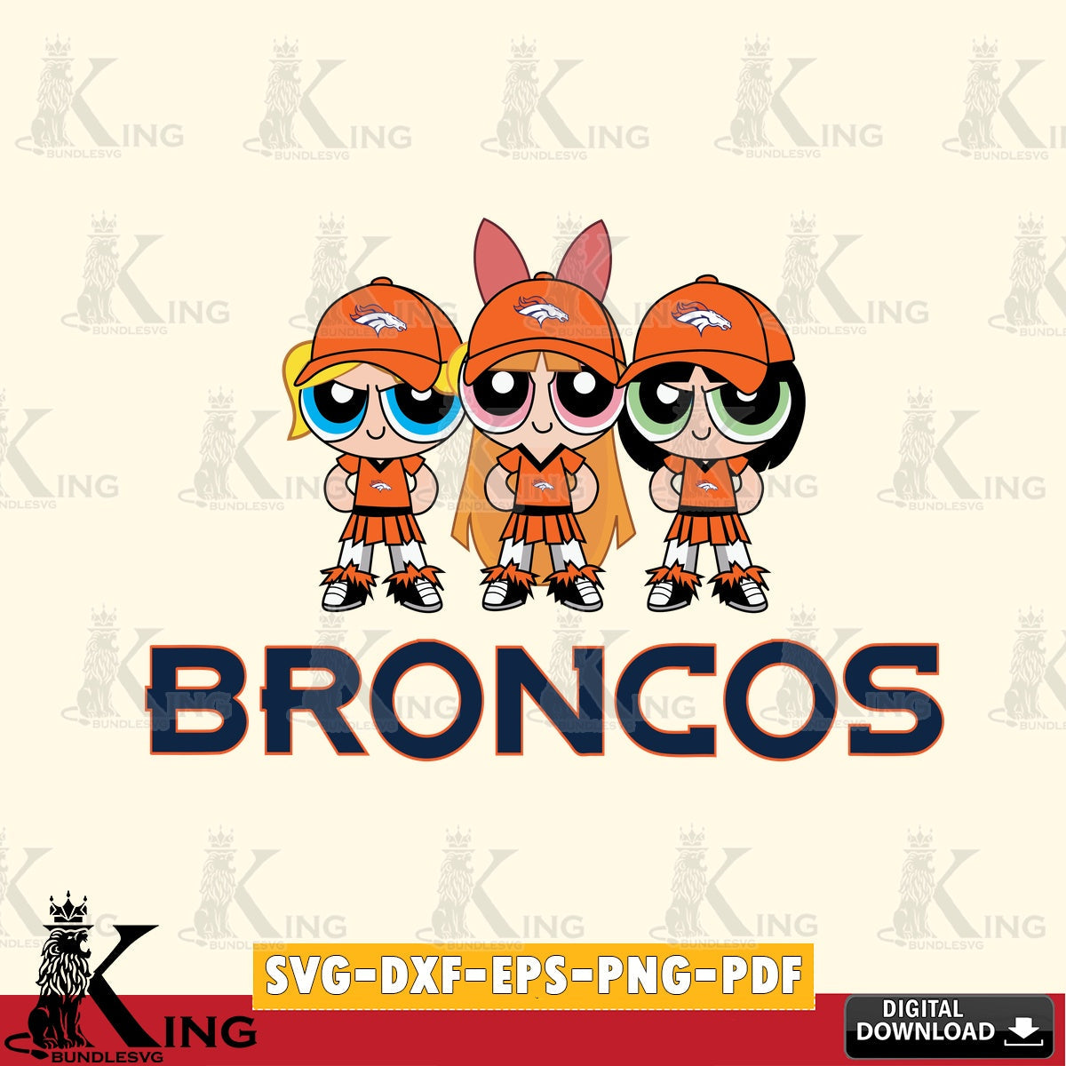 Beautiful illustration of Denver Broncos PowerPuff Girls football vector illustration for POD merchandise and apparel