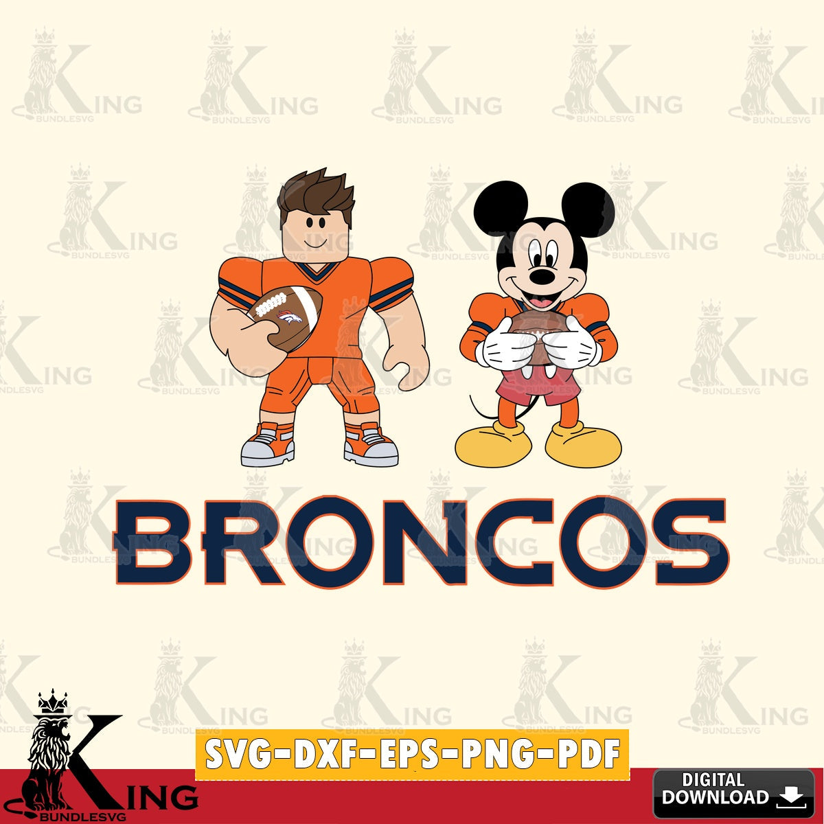 Denver Broncos Roblox & Mickey Football SVG file , Cricut, NFL  File cut , Digital Download , PDF File