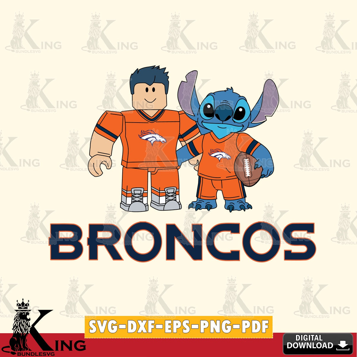 Denver Broncos Roblox & Stitch Football SVG file , Cricut, NFL  File cut , Digital Download , PDF File