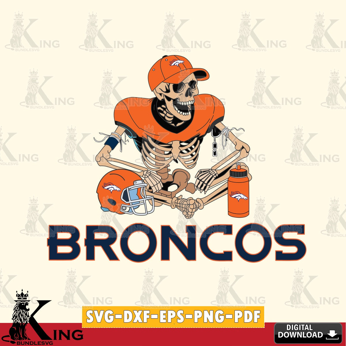 Stylish representation of a Denver Broncos skeleton player playing football vector art for engraving, cutting, and printing.
