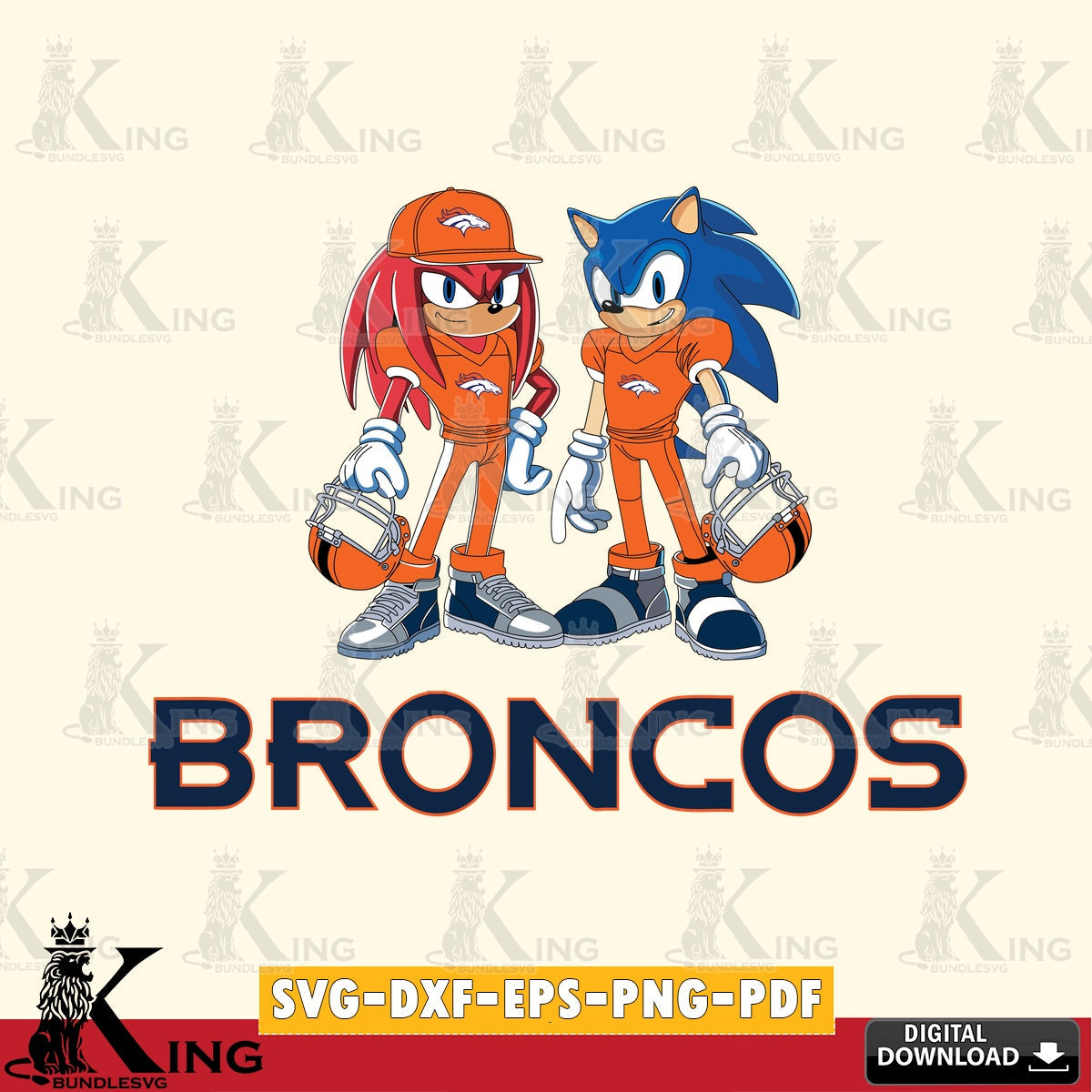 Detailed illustration of Denver Broncos Sonic And Knuckles football player SVG PNG files perfect for Cricut and Silhouette cutting