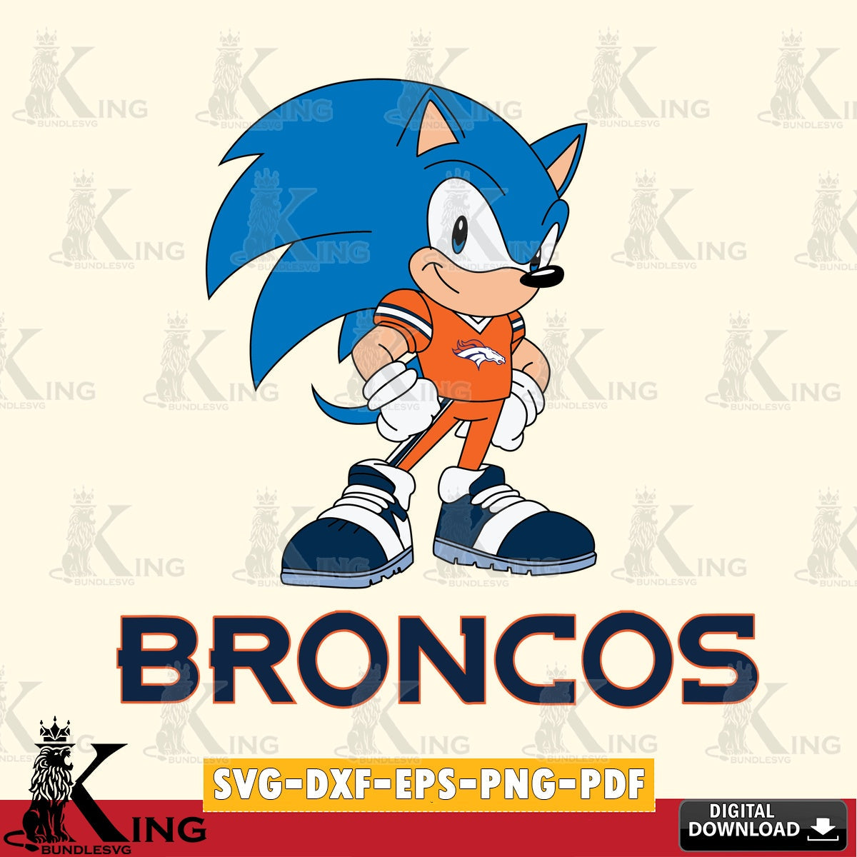 Eye-catching graphic of a Denver Broncos Sonic Football Star Mascot vector illustration for POD merchandise and apparel