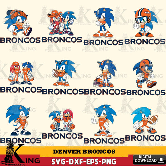 Denver Broncos Sonic & Knuckles NFL FootballBundle SVG file, Vector , Digital Download , PDF File , Instant Download
