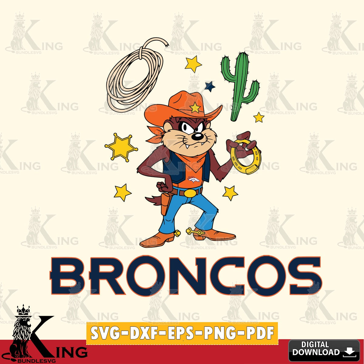 Denver Broncos Taz Cowboy Western Cut file  , Digital Download , Instant Download, Looney Tunes svg, Football svg