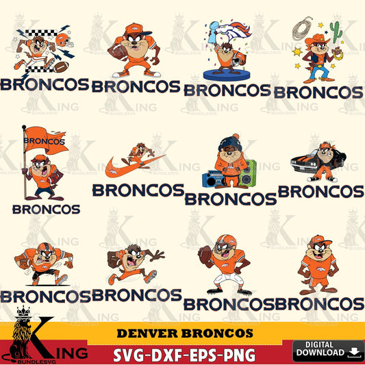 Denver Broncos Taz (Looney Tunes) Football NFL Bundle Cut file  , Digital Download , Instant Download, Looney Tunes svg, Football svg