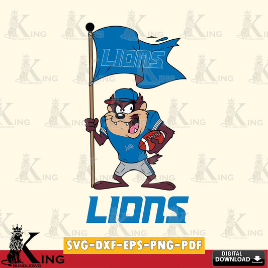 Detroit Lions Football Taz Flag Art Cut file  , Digital Download , Instant Download, Looney Tunes svg, Football svg