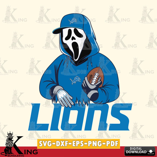 Artistic drawing of Detroit Lions Ghostface Scream football player, crafting file for iron-on transfer and vinyl decals.