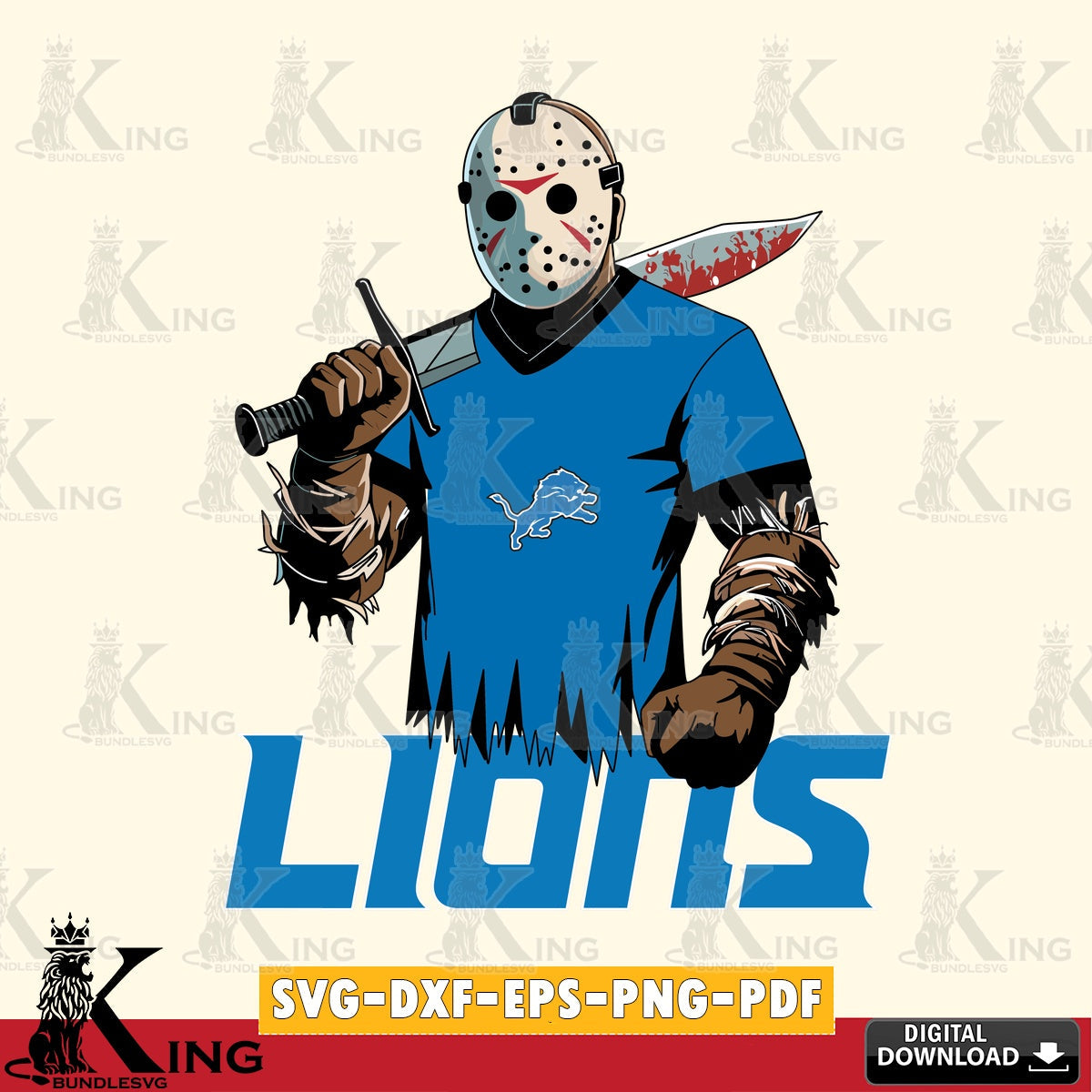 Eye-catching graphic of Detroit Lions Jason Voorhees Football, NFL, PNG clipart for sublimation printing and graphic design
