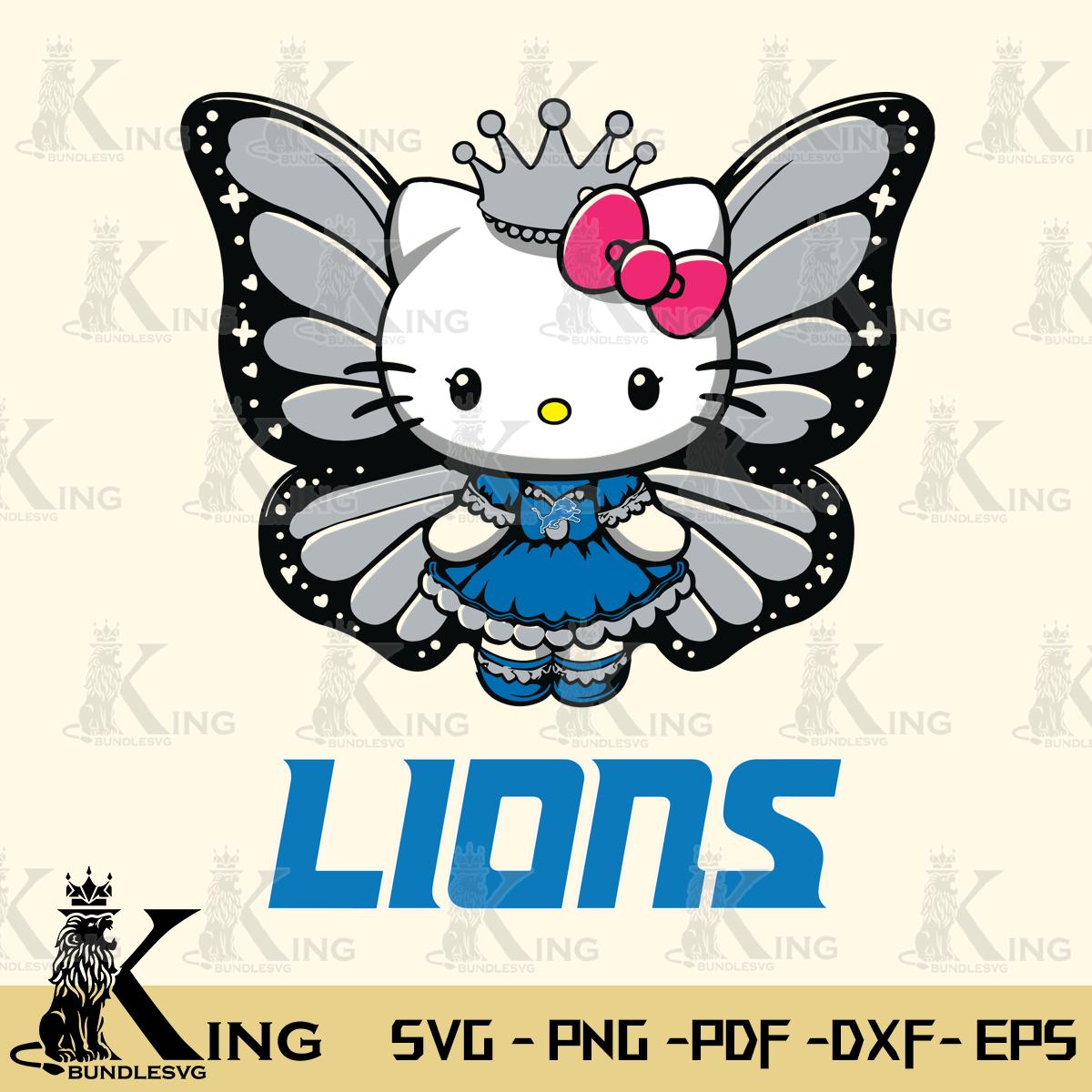 Detroit Lions Kitty Wings & Flowers Svg Eps Dxf Png File, Digital Download