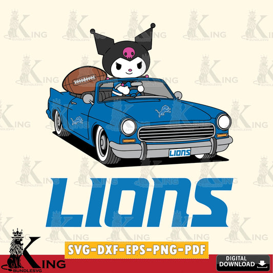 Detroit Lions Kuromi Car Football Game SVG file, Cricut, Cut file  , Digital Download , Instant Download, Sanrio svg, Clipart
