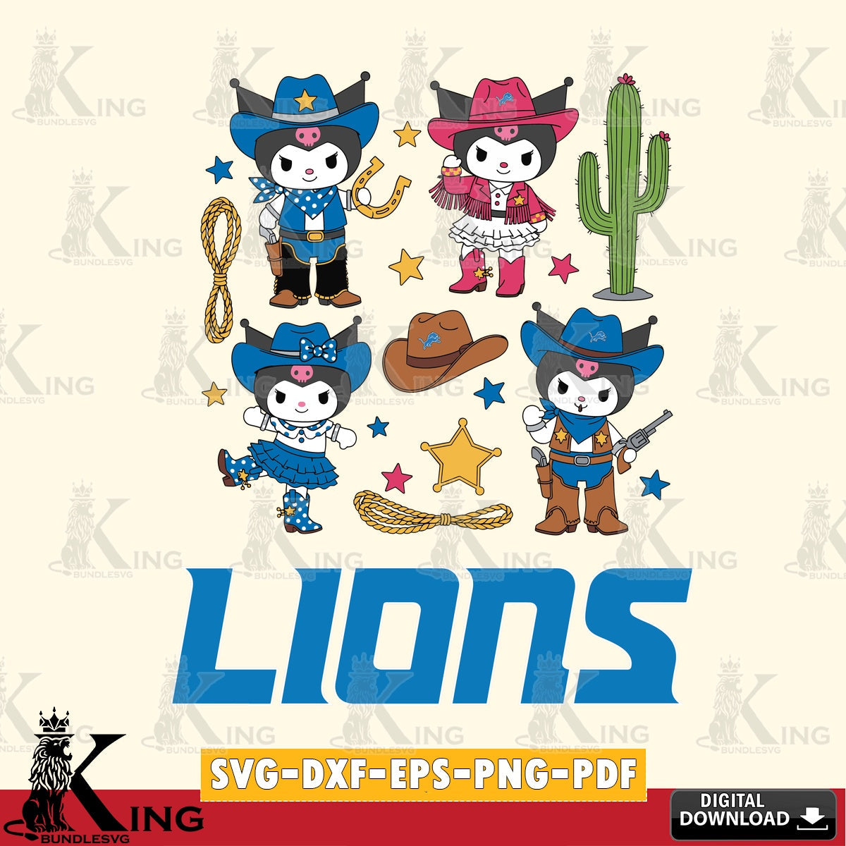 Detroit Lions Kuromi Cowboy Western SVG file, Cricut, Cut file  , Digital Download , Instant Download, Sanrio svg, Clipart