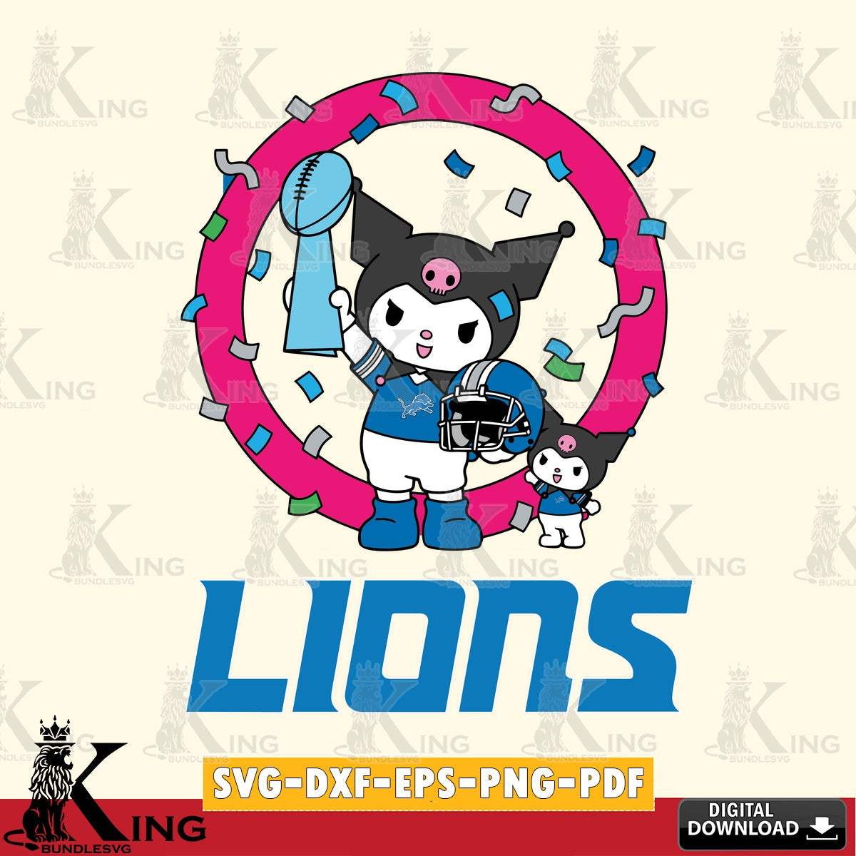 Detroit Lions Kuromi Football Champion SVG file, Cricut, Cut file  , Digital Download , Instant Download, Sanrio svg, Clipart