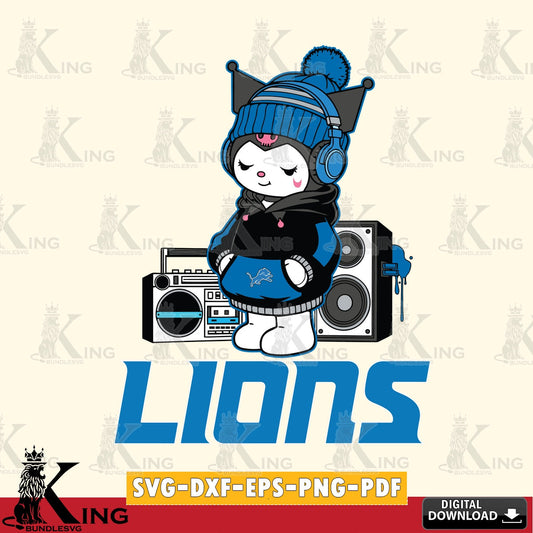 Detroit Lions Kuromi Football Music SVG file, Cricut, Cut file  , Digital Download , Instant Download, Sanrio svg, Clipart