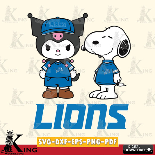 Detroit Lions Kuromi Snoopy Football SVG file, Cricut, Cut file  , Digital Download , Instant Download, Sanrio svg, Clipart