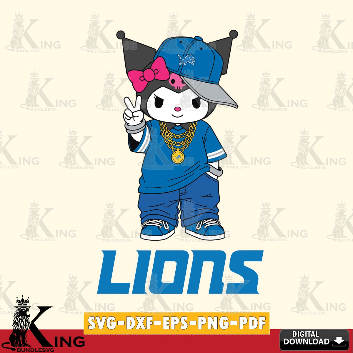 Detroit Lions Kuromi Streetwear Style SVG file, Cricut, Cut file  , Digital Download , Instant Download, Sanrio svg, Clipart