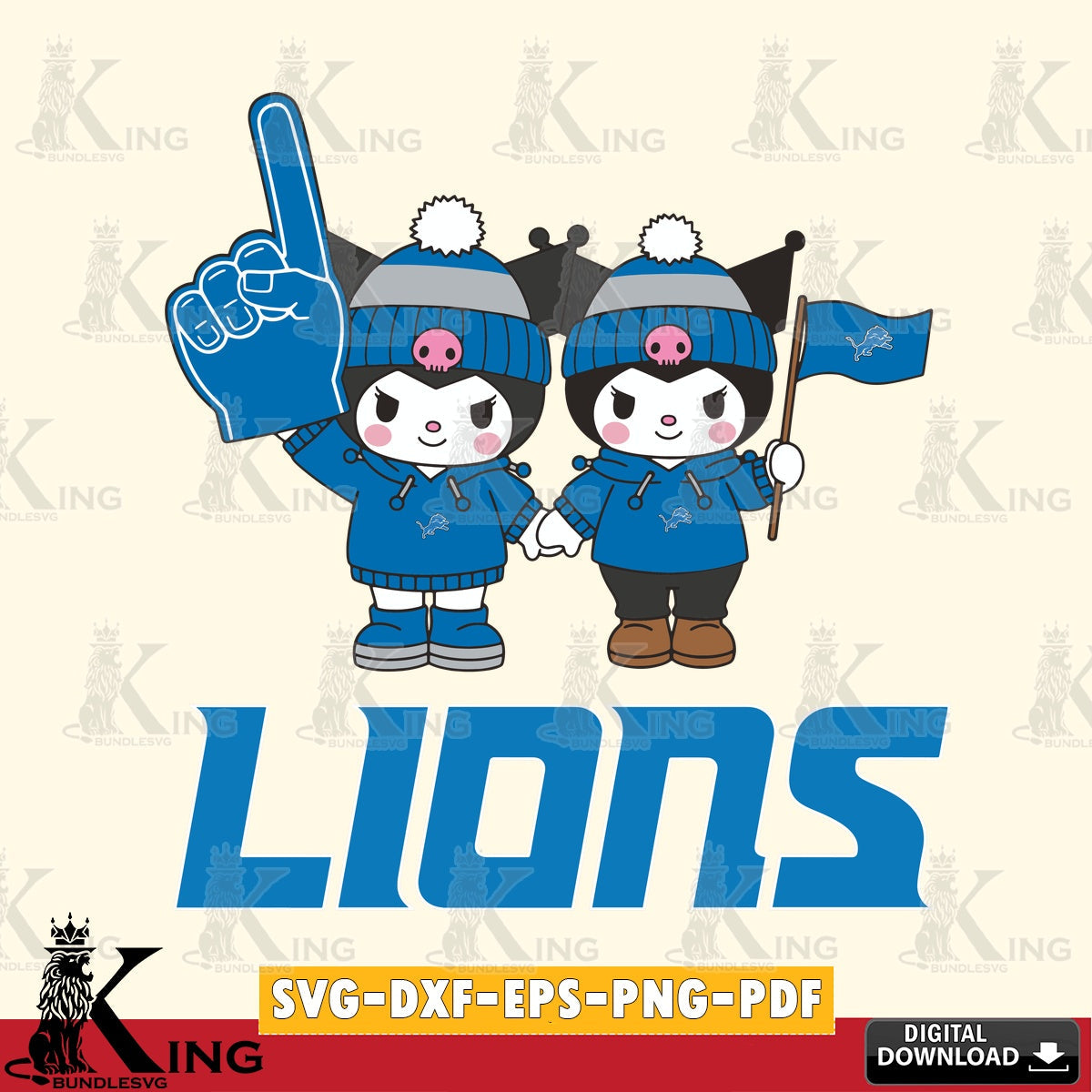 Detroit Lions Kuromi rugby Fan SVG file, Cricut, Cut file  , Digital Download , Instant Download, Sanrio svg, Clipart
