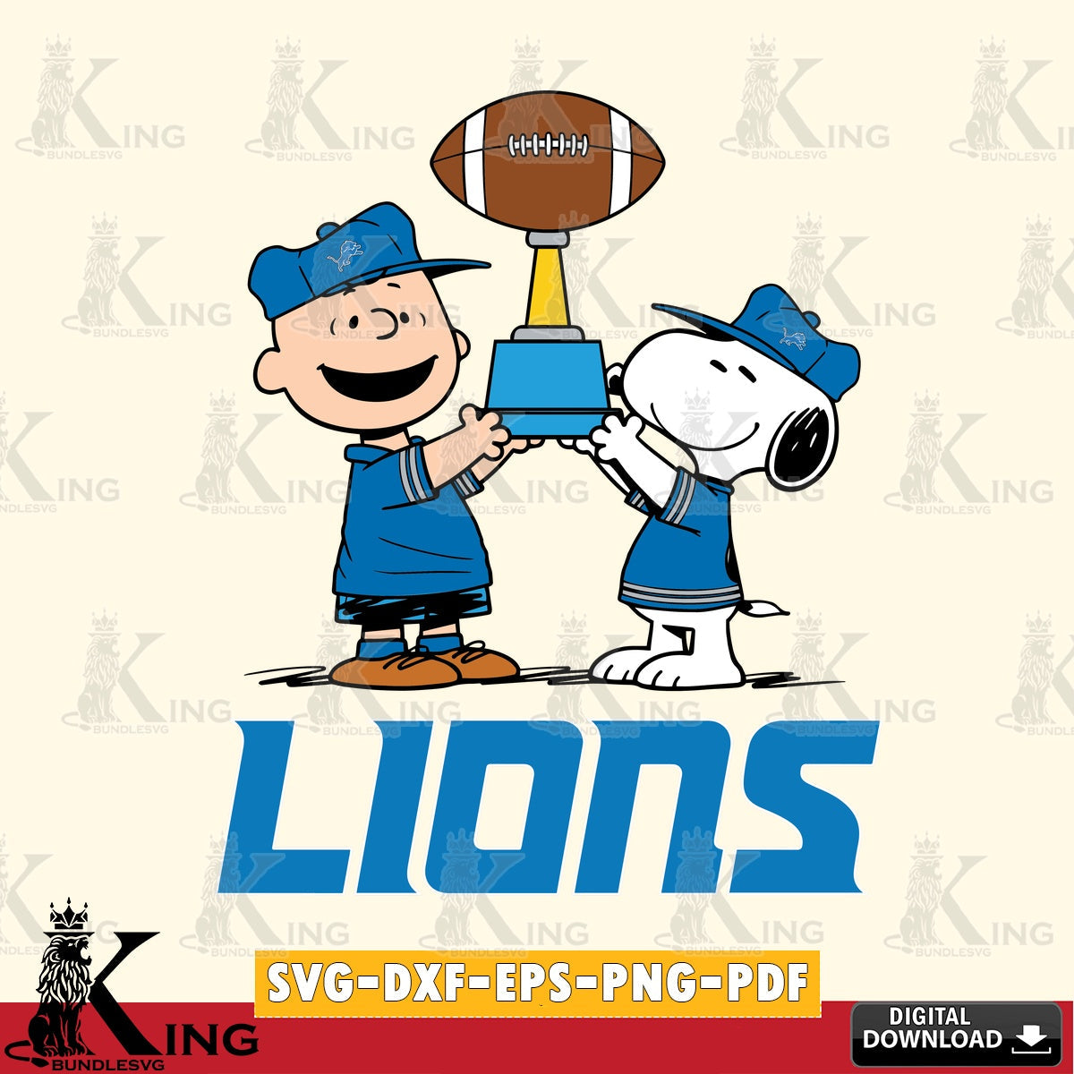 Detroit Lions Peanuts Football Trophy Cricut file , Cut file  , Digital Download , PDF File , Instant Download