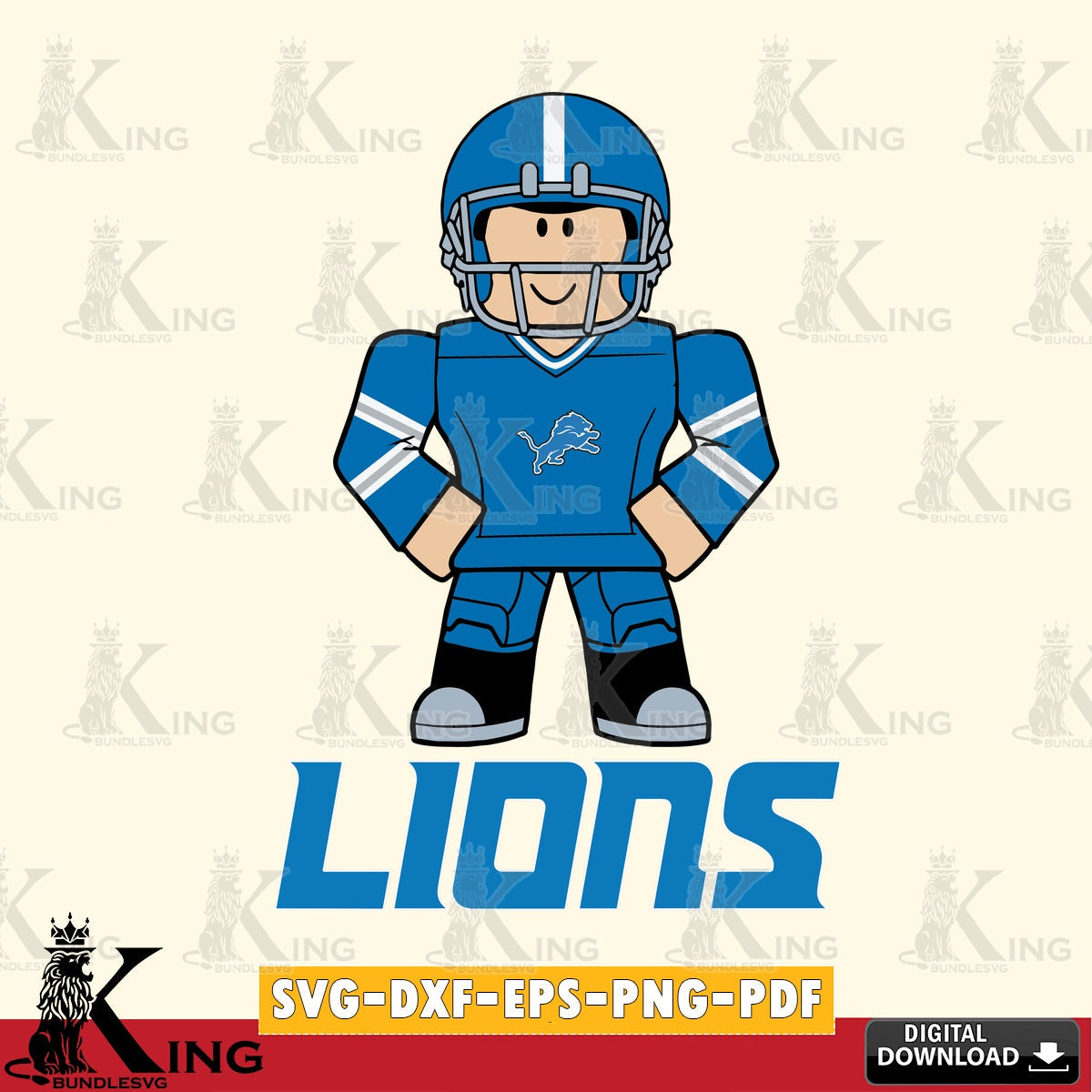 Unique artwork depicting Detroit Lions Roblox Cool Football, Cricut, NFL File cut, Digital Download SVG PNG design suitable for