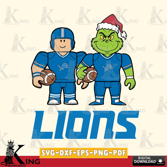 Eye-catching graphic of Detroit Lions Roblox & Grinch Football, NFL file cut, SVG PNG files perfect for Cricut and Silhouette