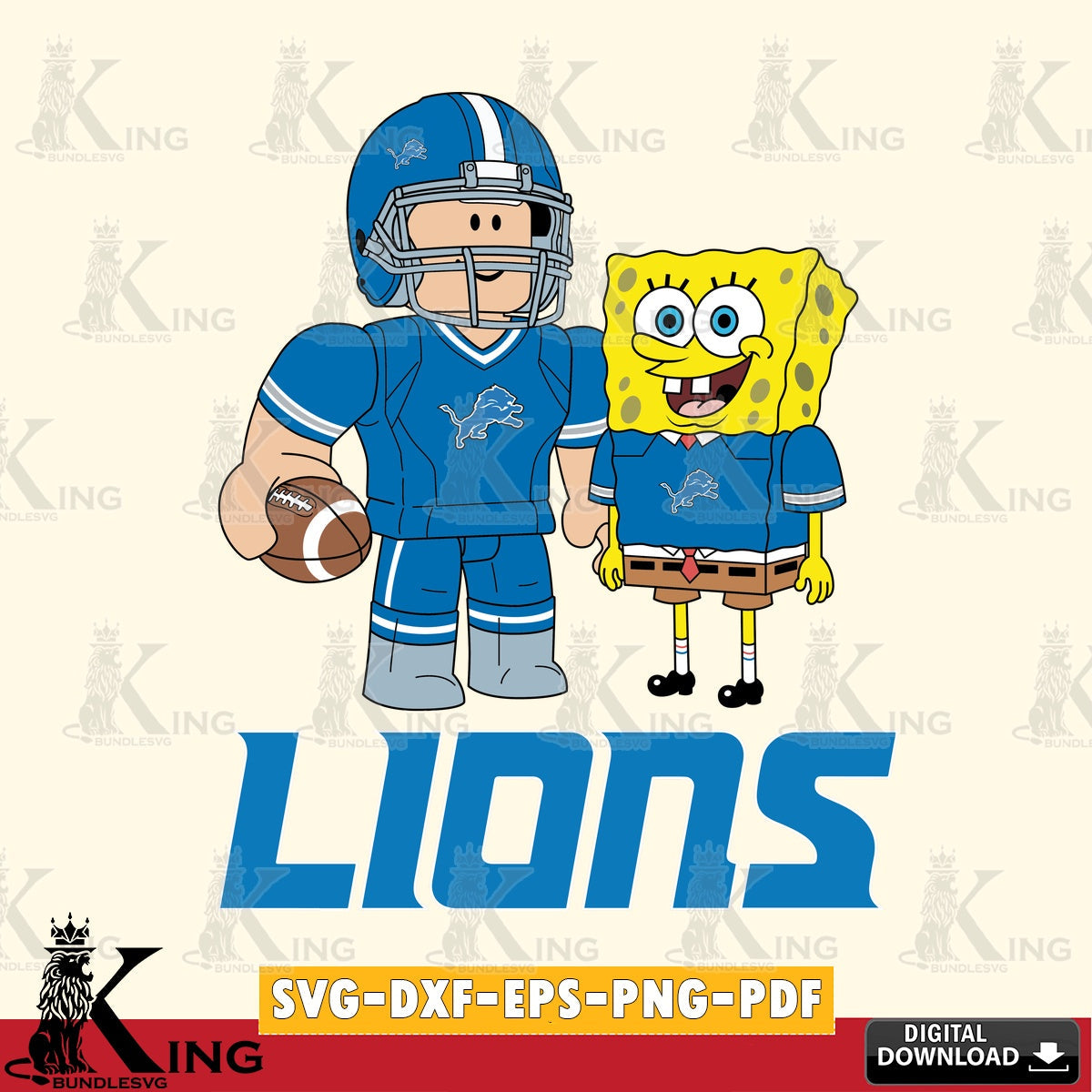 Detroit Lions Roblox & Spongebob Football SVG file , Cricut, NFL  File cut , Digital Download , PDF File