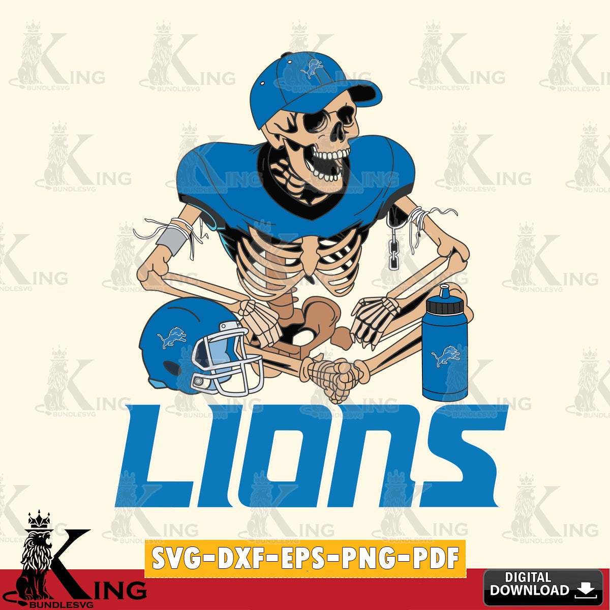 Custom design featuring a Detroit Lions skeleton player holding a football, SVG PNG design suitable for Glowforge and laser