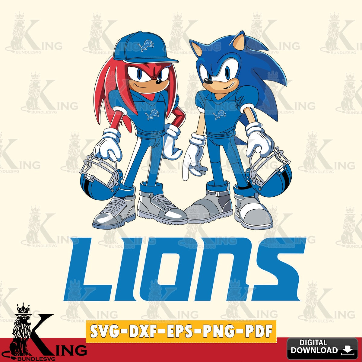 Detroit Lions Sonic And Knuckles Player Football SVG file, Vector , Digital Download , PDF File , Instant Download