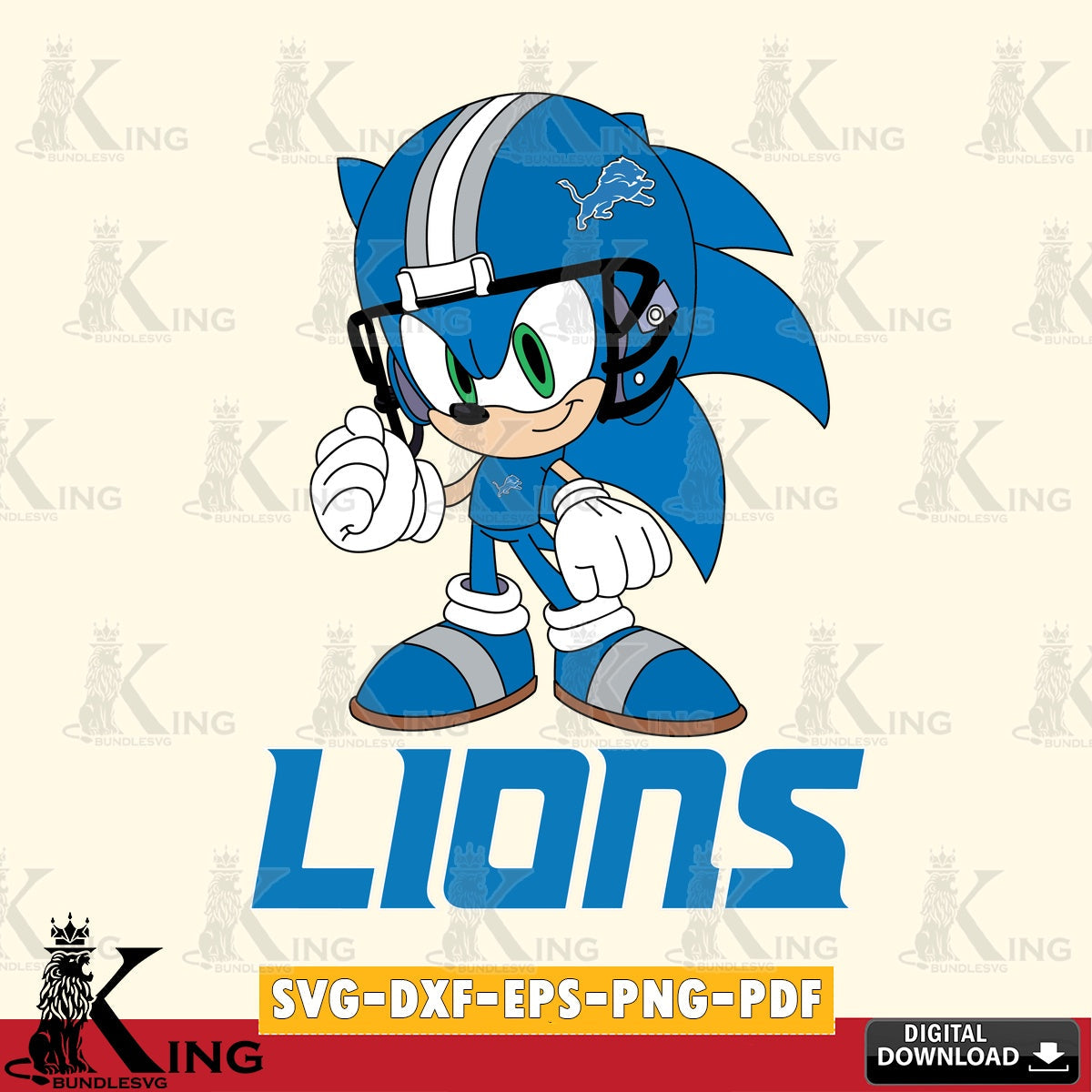 Modern graphic depicting Detroit Lions Sonic Football Mascot digital download for Cricut Maker and paper crafts