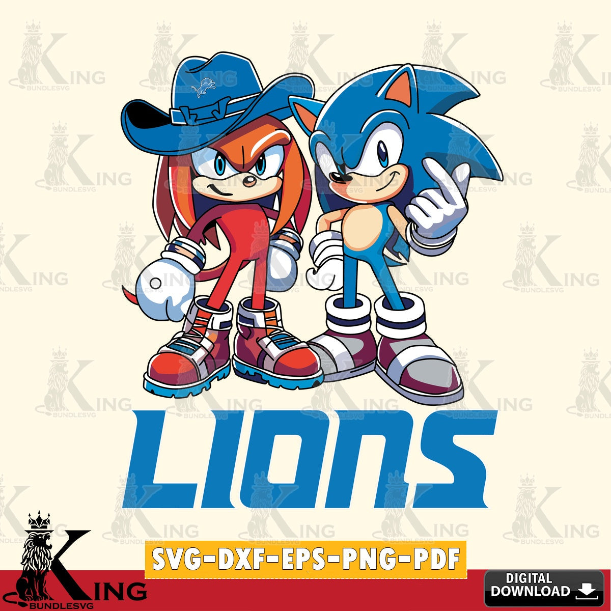 Detailed illustration of Detroit Lions Sonic & Knuckles Football Mascot PNG clipart for sublimation printing and graphic design