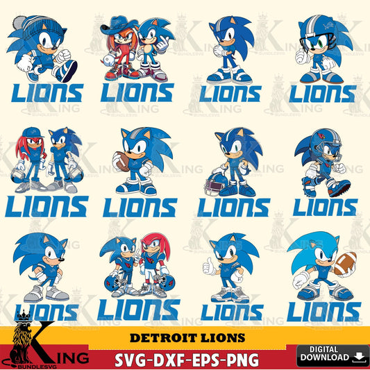 Jumbo collection of Detroit Lions Sonic & Knuckles NFL Football Bundle vector digital file for silhouette cameo and cricut