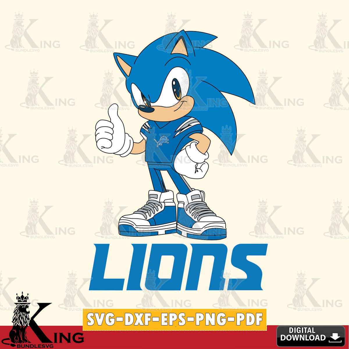 Hand-drawn style art of Detroit Lions Sonic Like Football SVG cut file for personalized gifts and laser projects