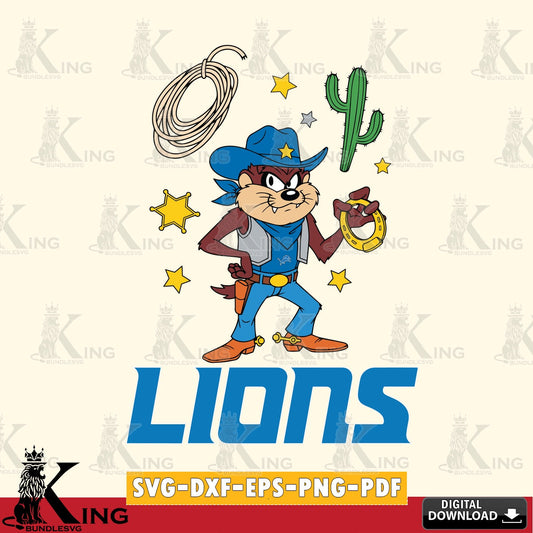 Detroit Lions Taz Cowboy Western Cut file  , Digital Download , Instant Download, Looney Tunes svg, Football svg
