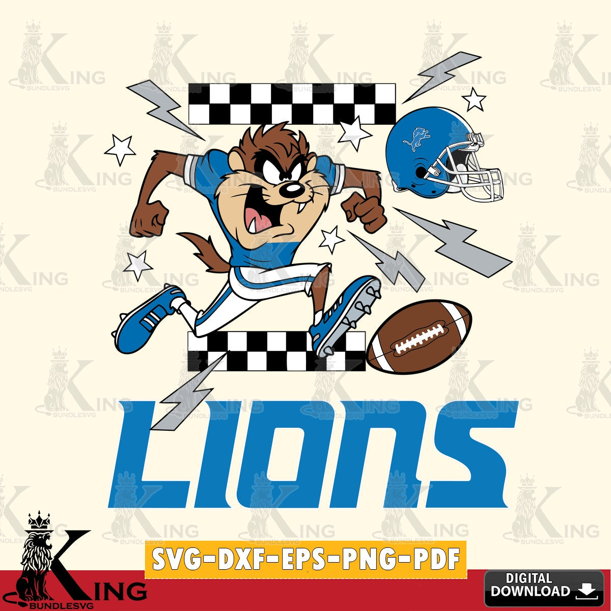 Detroit Lions Taz Football Lightning Cut file  , Digital Download , Instant Download, Looney Tunes svg, Football svg