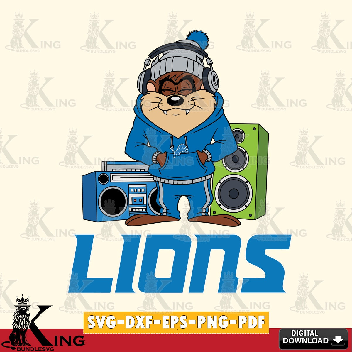Detroit Lions Taz Hip Hop Cut file  , Digital Download , Instant Download, Looney Tunes svg, Football svg