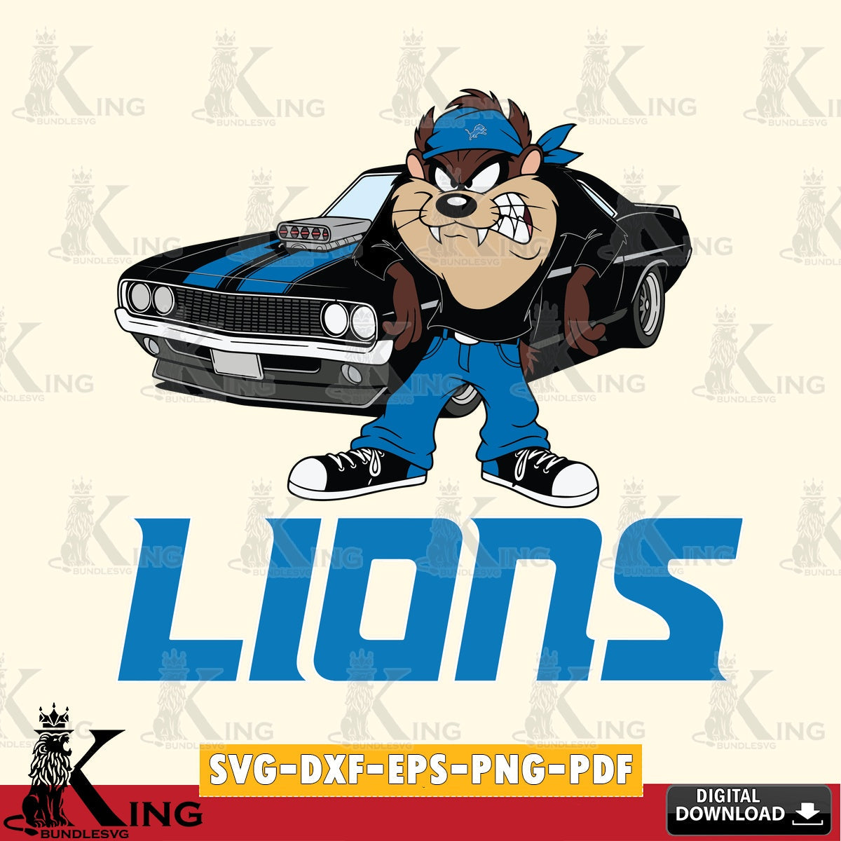 Detroit Lions Taz Racing Car Cut file  , Digital Download , Instant Download, Looney Tunes svg, Football svg