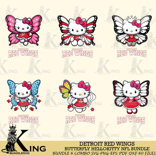 Detroit Red Wings Butterfly Hello Kitty bundleSvg Eps Dxf Png File, Digital Download