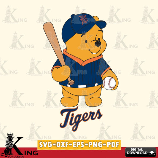 Printable art of Detroit Tigers Baseball Batter Winnie the Pooh, cut file ideal for vinyl projects and T-shirt printing.