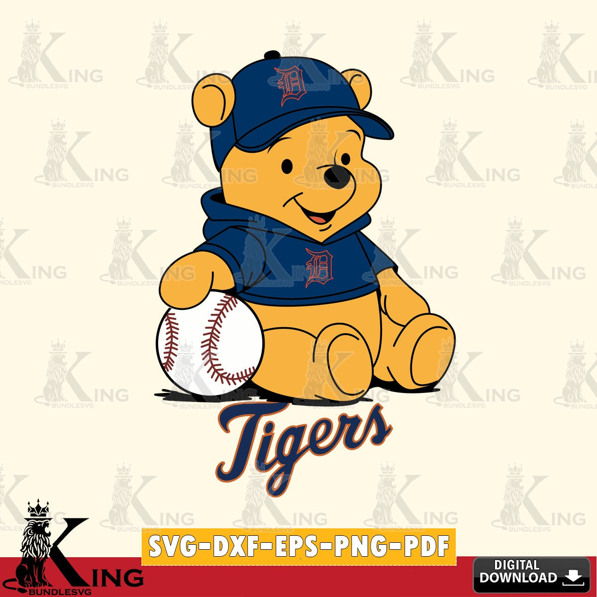 Printable art of Detroit Tigers Baseball Star Teddy digital file for silhouette cameo and cricut projects