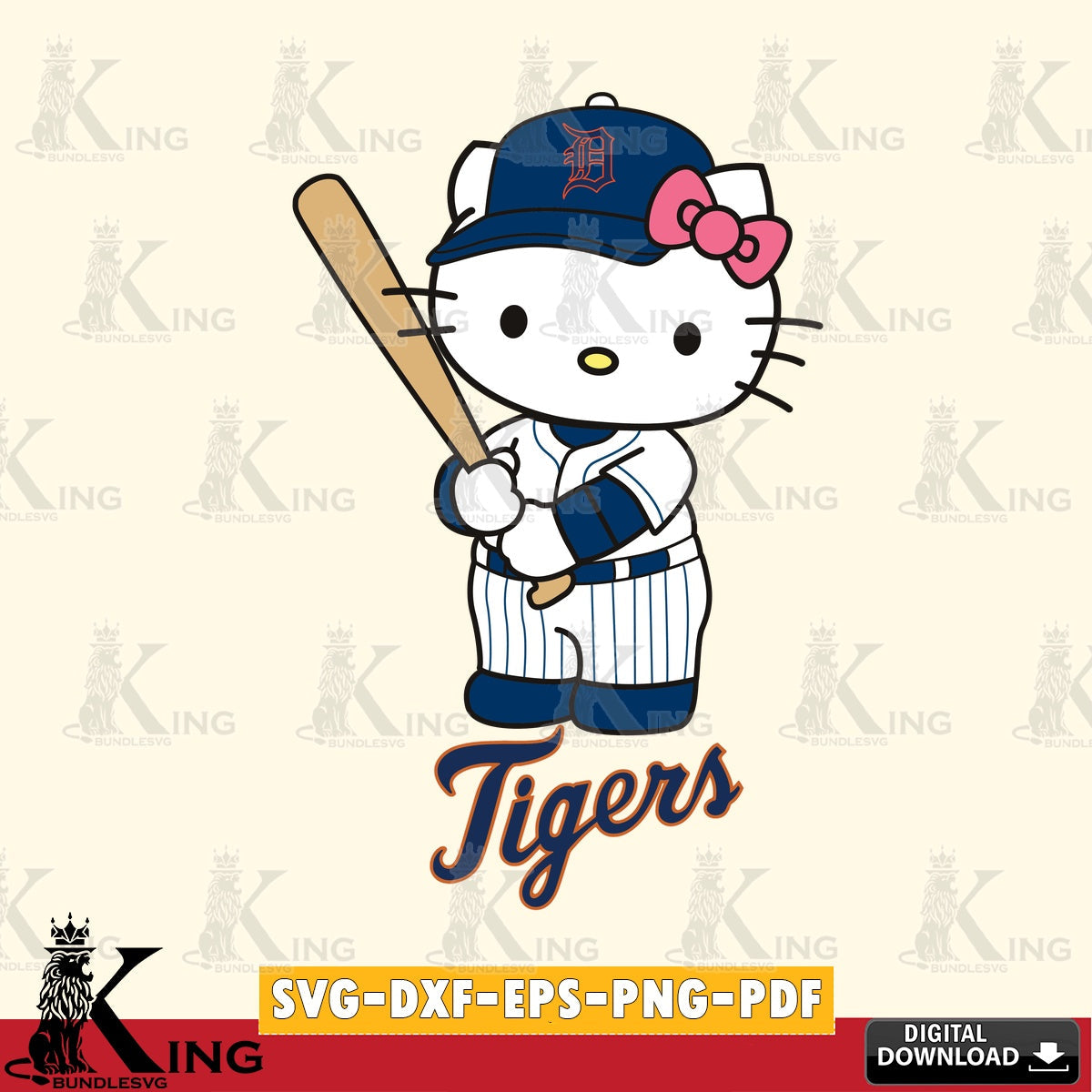 Comprehensive collection of Detroit Tigers Hello Kitty baseball batter digital download for Cricut Maker and paper crafts