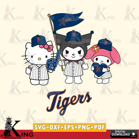 Eye-catching graphic of Detroit Tigers Kawaii friends Baseball vector art for engraving, cutting, and printing.