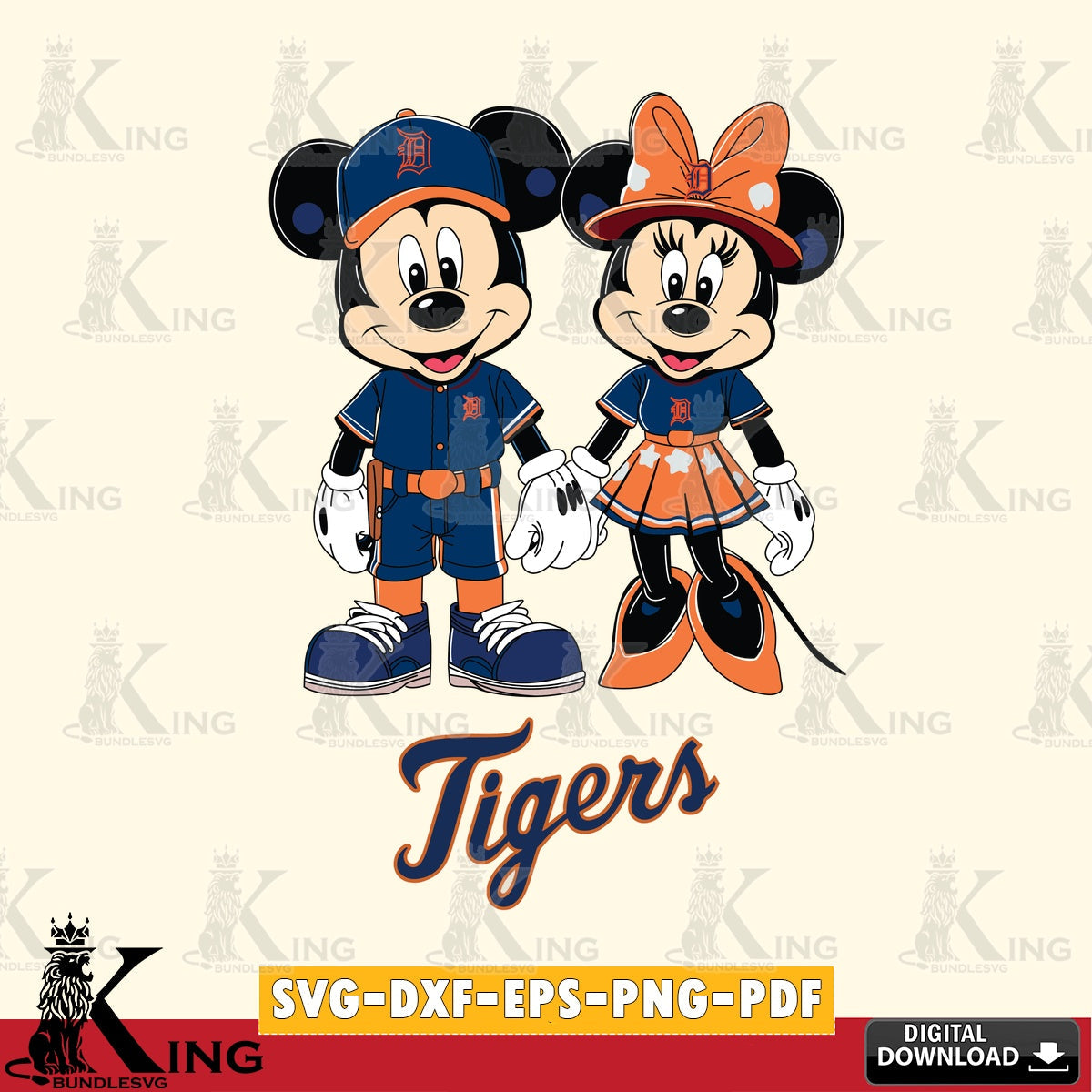 Detroit Tigers Mickey Minnie Baseball SVG file , For Cricut,  File cut , Digital Download , PDF File, Cut Files