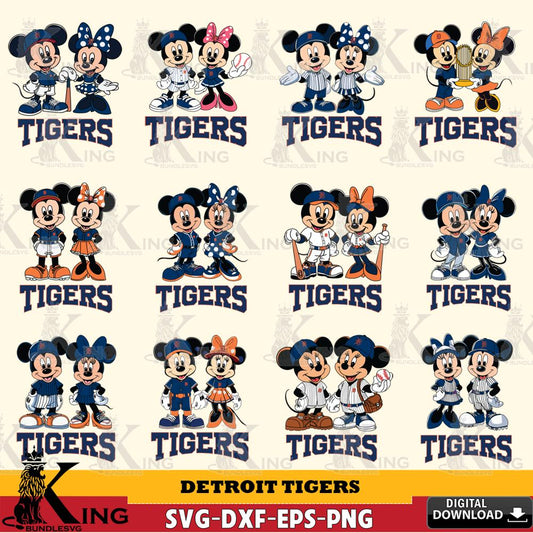 Detroit Tigers Mickey Minnie MLB Bundle SVG DXF EPS PNG PDF, MLB for Cricut, Silhouette, Digital Download , file cut
